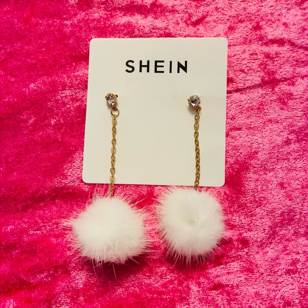 SHEIN Gold Chain Earrings with White Pom Poms